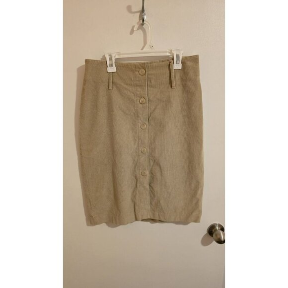 Express Corduroy Skirt Size Small Beige Cotton Spandex Button Down Preppy - Picture 1 of 7